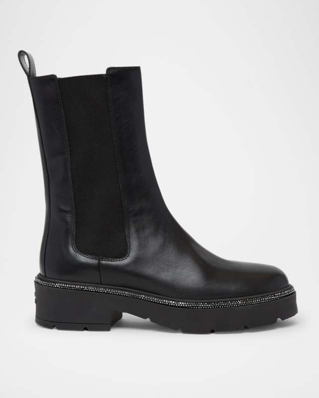 Leather Strass Combat Booties